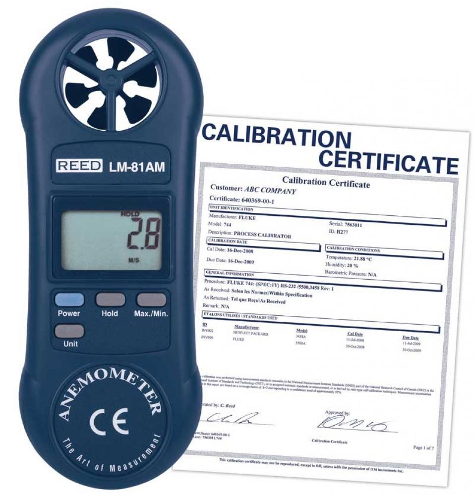 REED LM-81AM-NIST Compact Vane Anemometer, includes NIST Traceable Certification