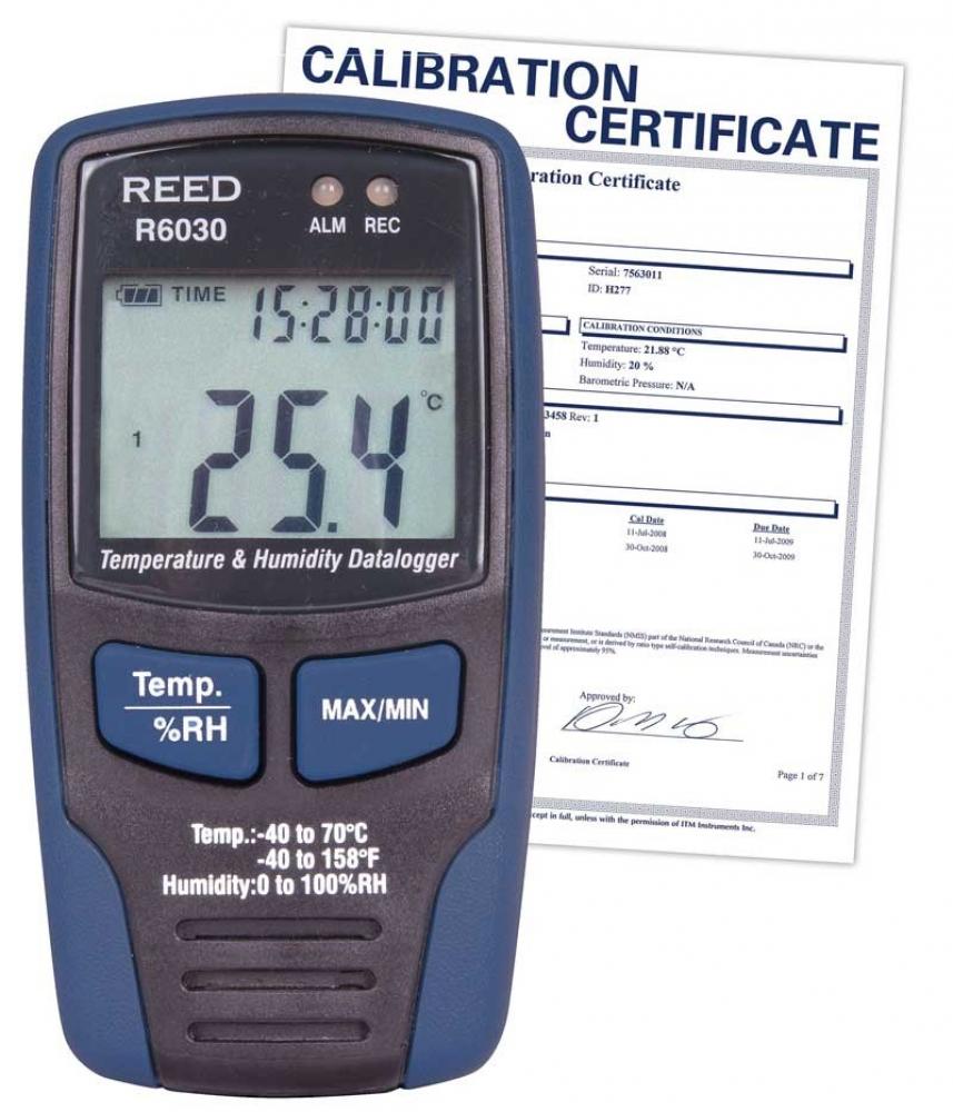 REED R6030 Temperature and Humidity Datalogger, -40 to 158F (-40 to 70C), 0-100%RH, includes NI