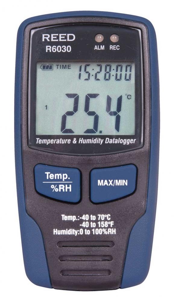 REED R6030 Temperature and Humidity Datalogger, -40 to 158F (-40 to 70C), 0-100%RH