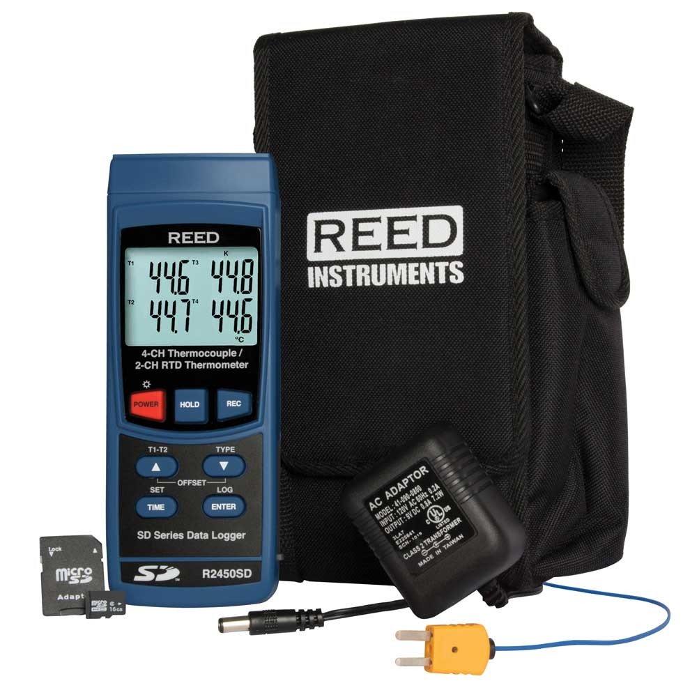 REED R2450SD-KIT Data Logging Thermometer with Power Adapter and SD Card