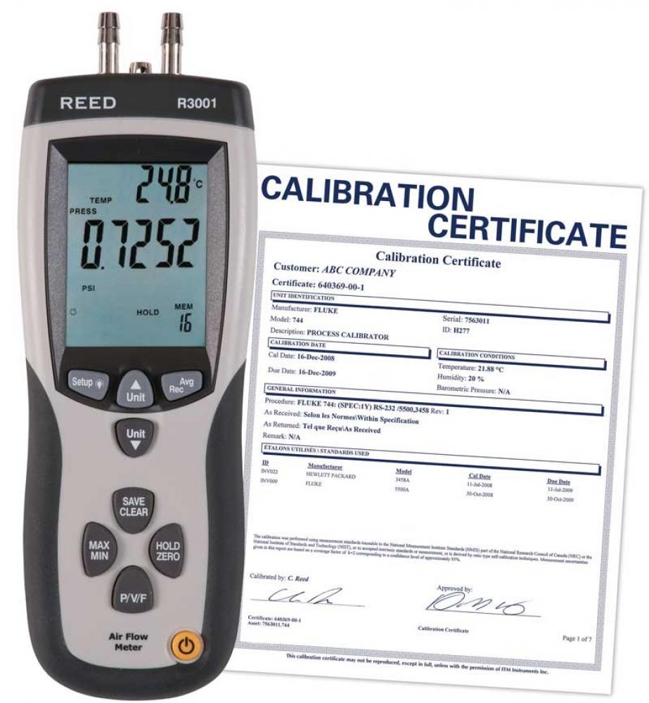 REED R3001 Pitot Tube Anemometer and Differential Manometer, with Air Volume (CFM/CMM), include