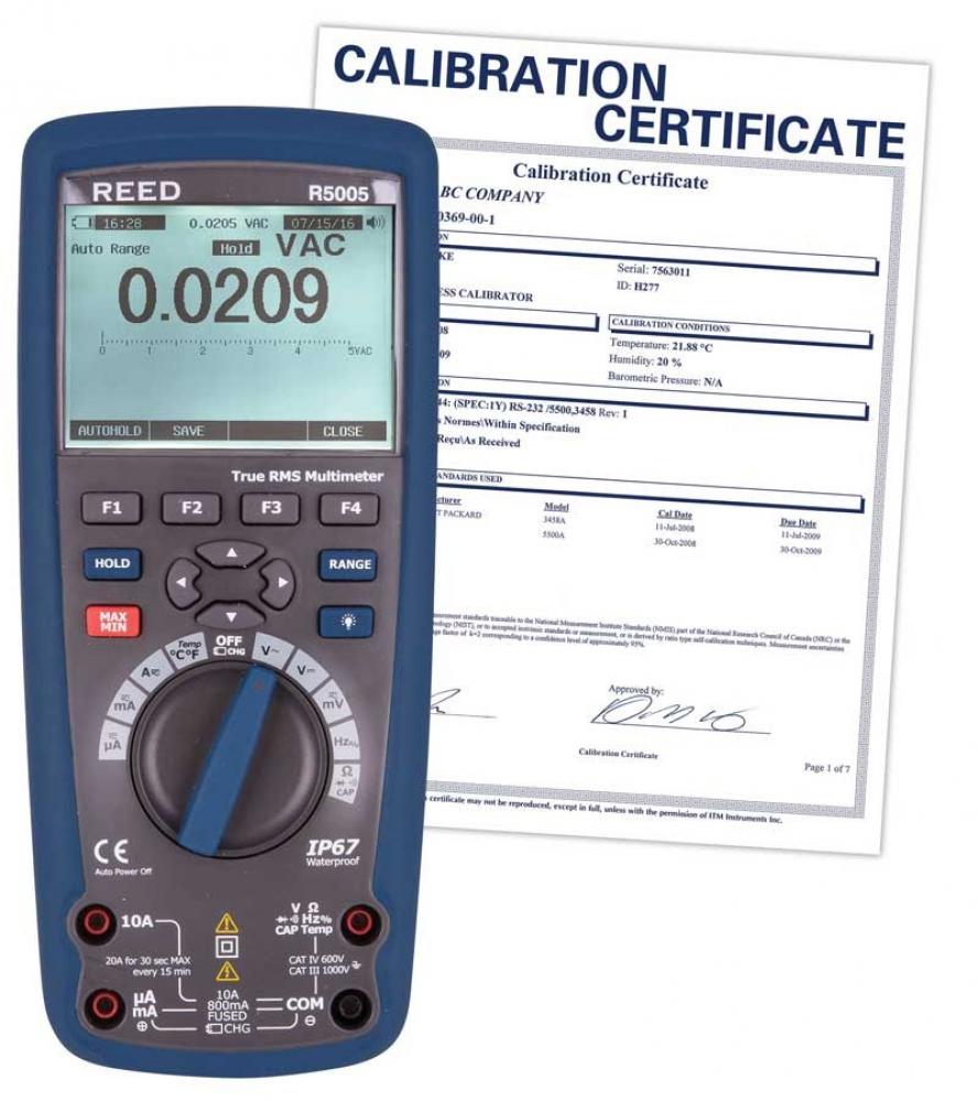 REED R5005 True RMS Bluetooth/Waterproof Industrial Multimeter, includes NIST Traceable Certifi