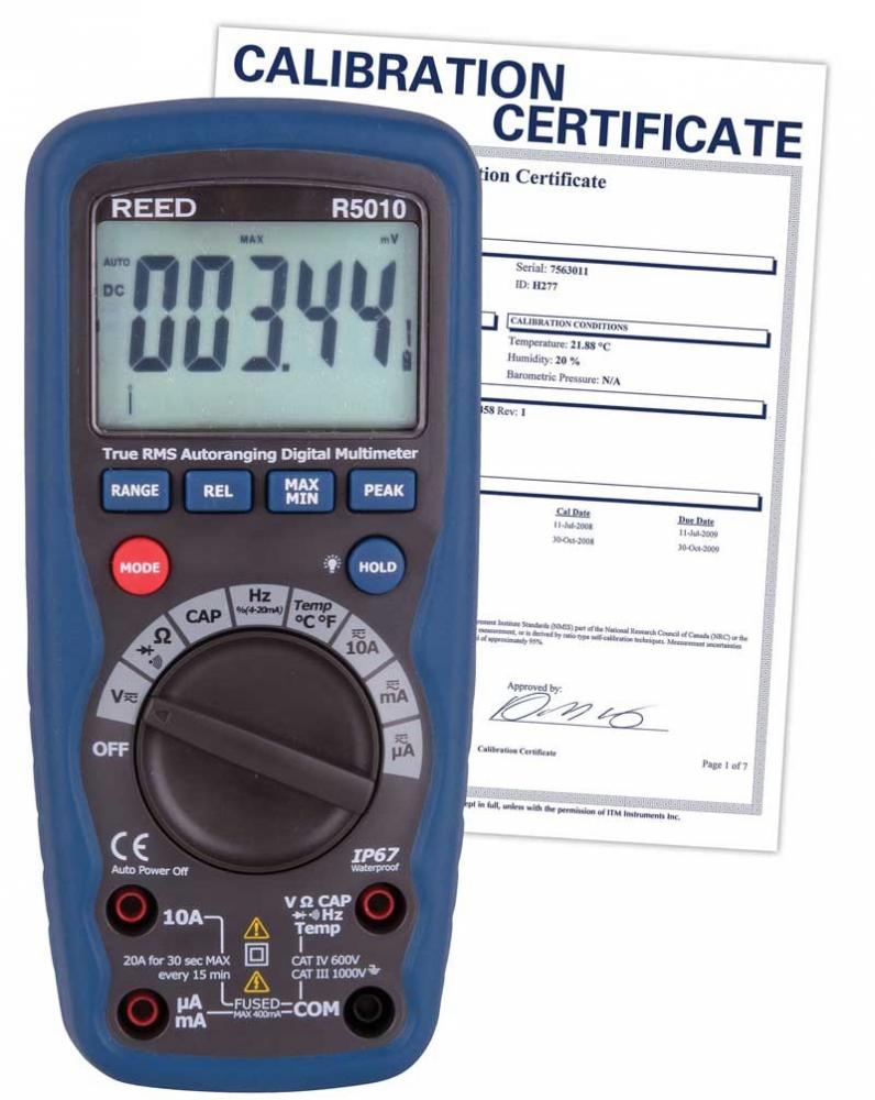 REED R5010 True RMS Waterproof Digital Multimeter, includes NIST Traceable Certification