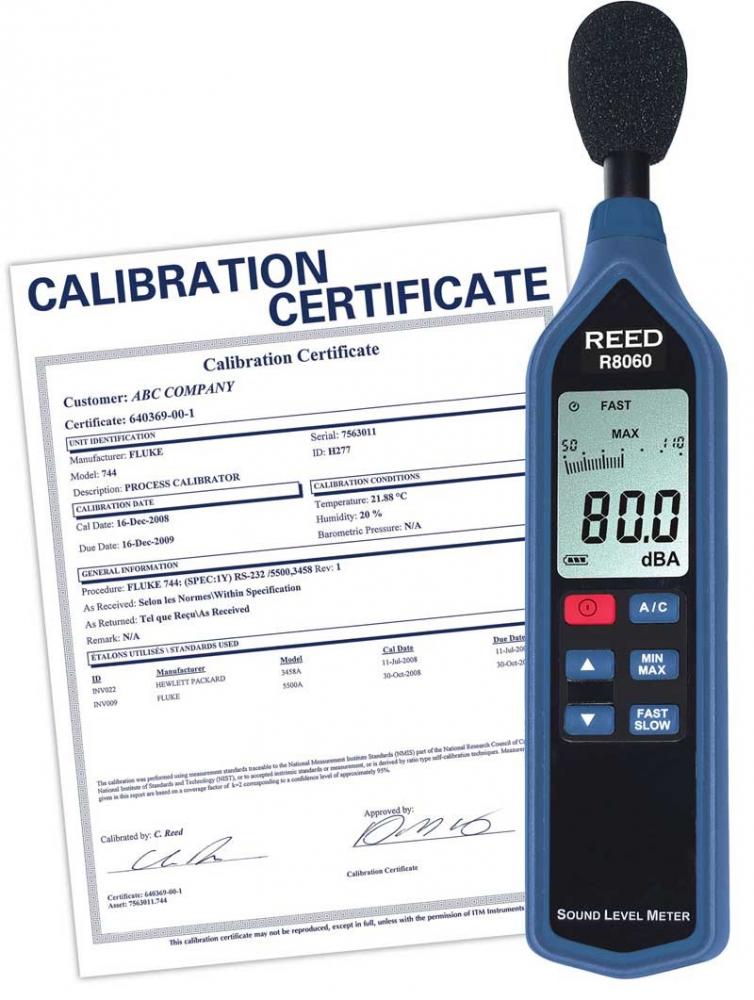 REED R8060 Sound Level Meter with Bargraph, Type 2, 30 to 130 dB, includes NIST Traceable Certi