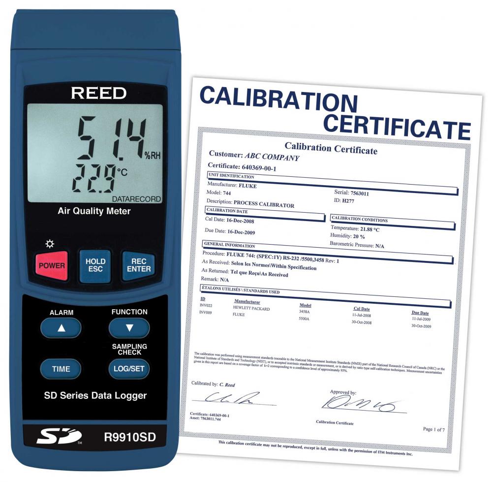 REED R9910SD-NIST  Data Logging Air Quality Meter