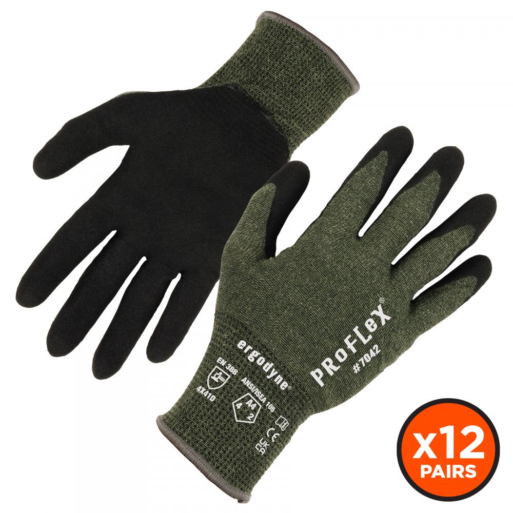 7042 12-pair 2XL Green ANSI A4 Nitrile Coated CR Gloves