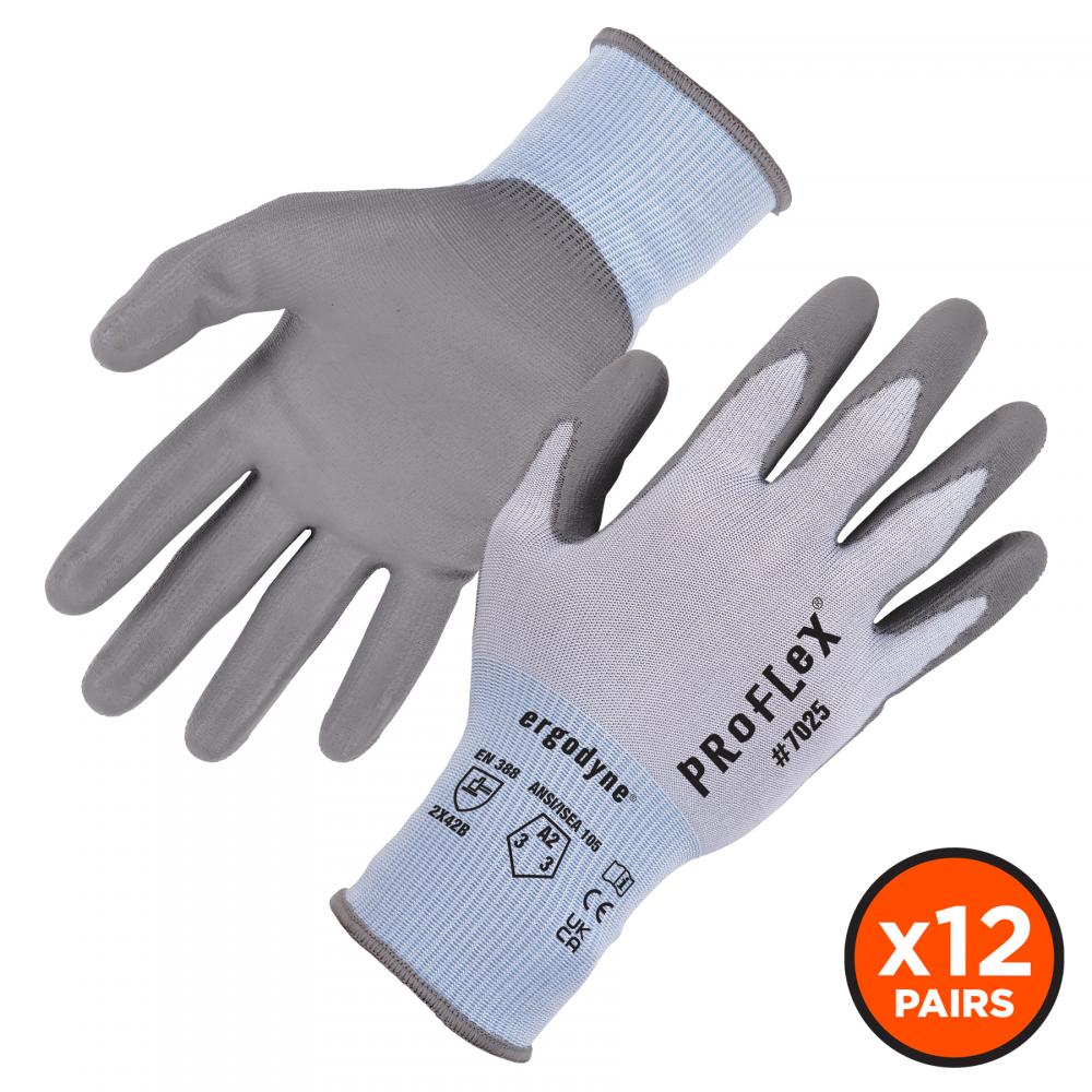 7025 12-pair 2XL Blue ANSI A2 PU Coated CR Gloves