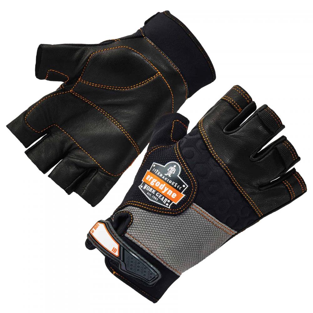 901 2XL Black Half-Finger Leather Impact Gloves