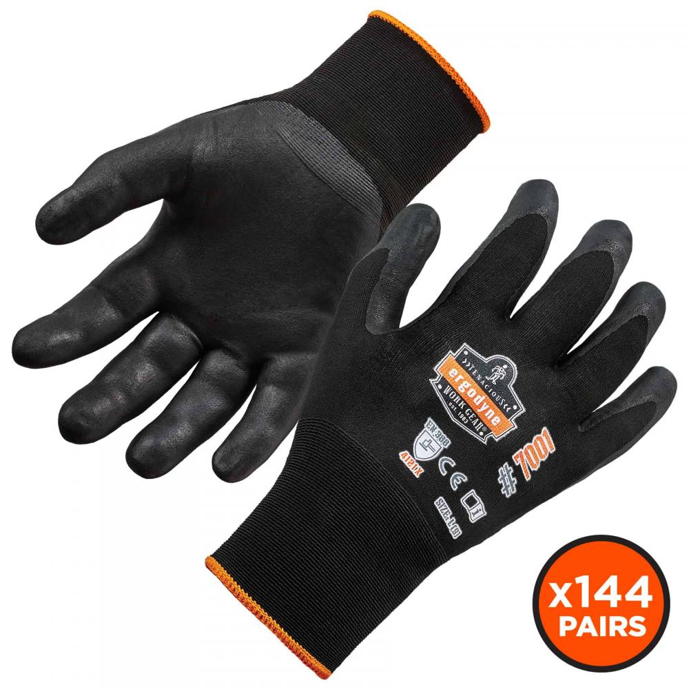 7001 144-pair 2XL Black Nitrile Coated Gloves