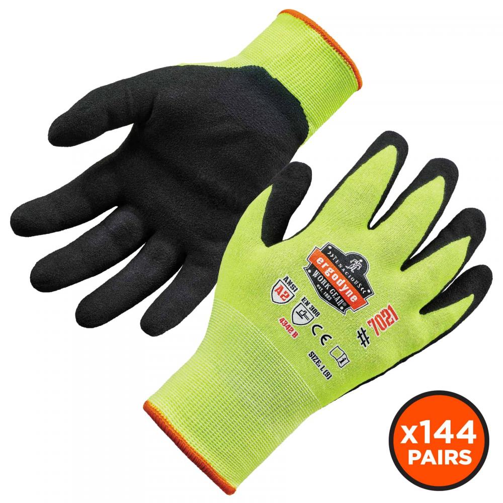7021 144-pair 2XL Lime Hi-Vis Nitrile Coated CR Gloves