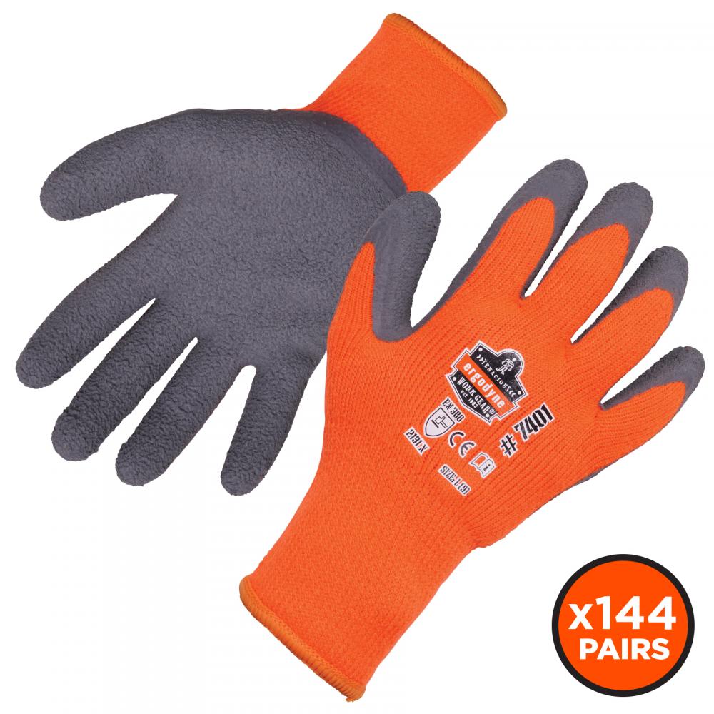 7401 144-pair 2XL Orange Coated Lightweight Winter Gloves