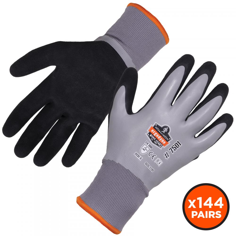 7501 144-pair S Gray Coated Waterproof Winter Gloves