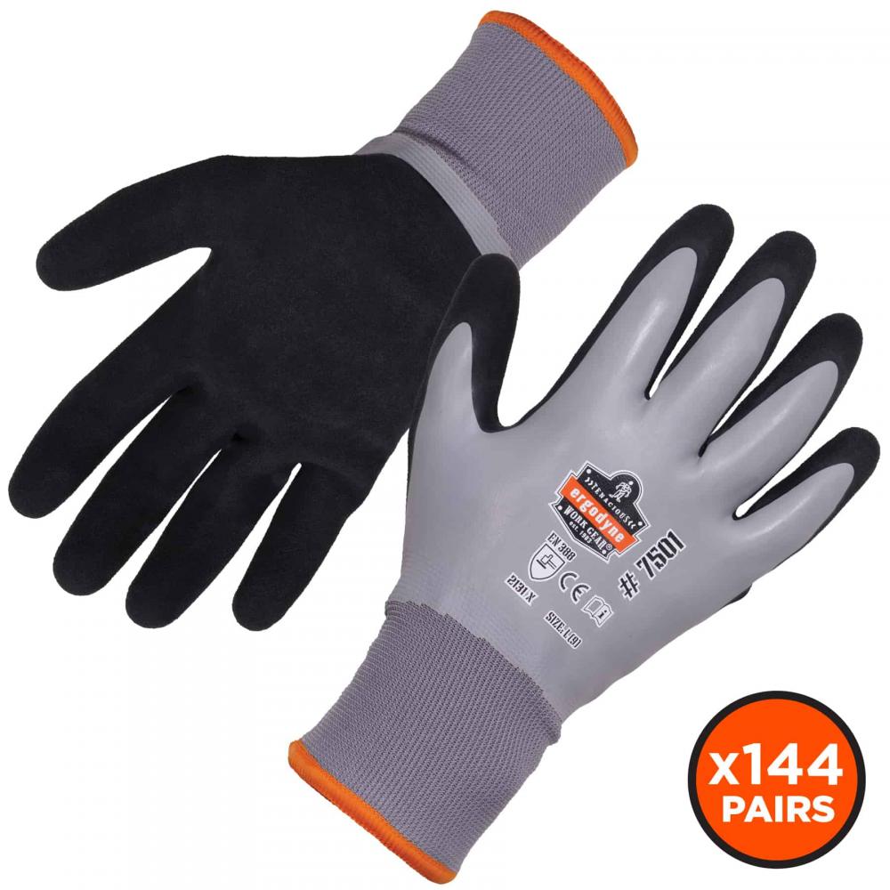 7501 144-pair 2XL Gray Coated Waterproof Winter Gloves