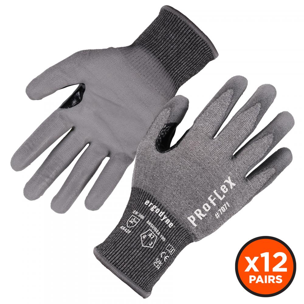 7071 12-pair 2XL Gray ANSI/ISEA 105-2016 A7 PU Coated CR Gloves