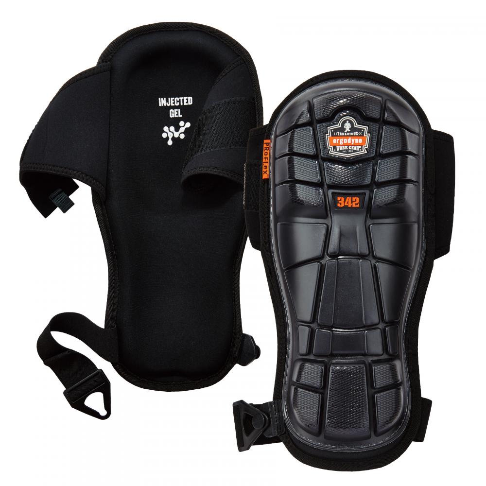 342 Black Injected Gel Knee Pads - Extra Long Hard Cap