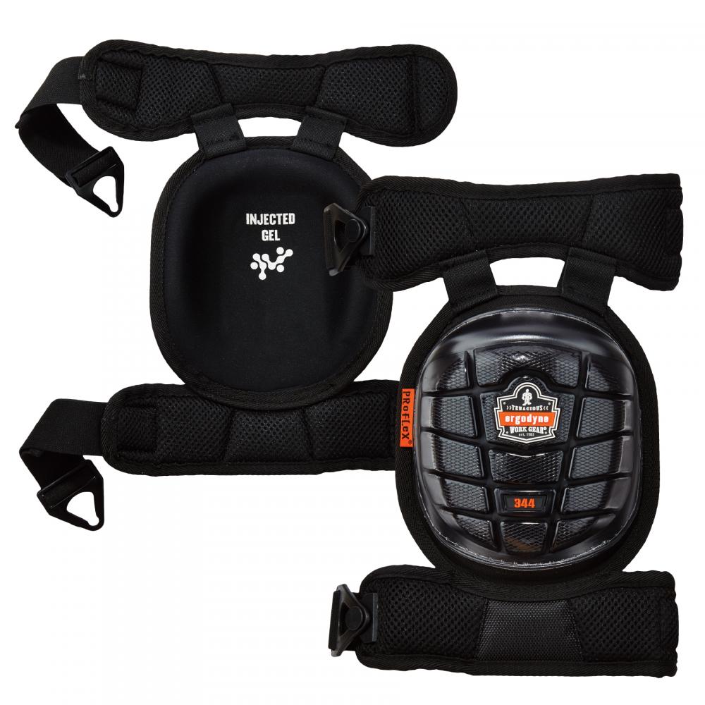 344 Black Injected Gel Knee Pads Comfort Straps - Short Cap