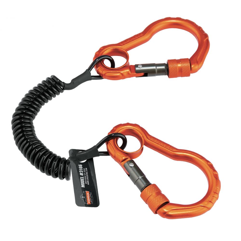 3166 Black Coil Lanyard - Dual Carabiners - 2lbs