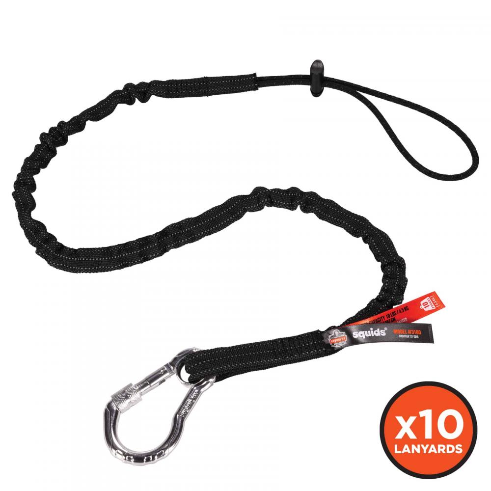 3100 10-pack Standard Black Lanyard - Carabiner Loop - 10lbs