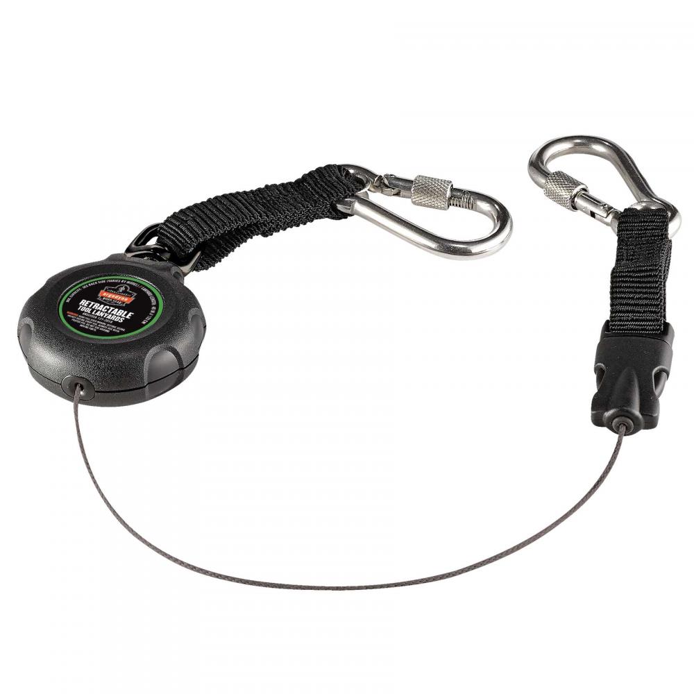3000 Standard Black Retractable Lanyard - Dual SS Carabiners - 1lb