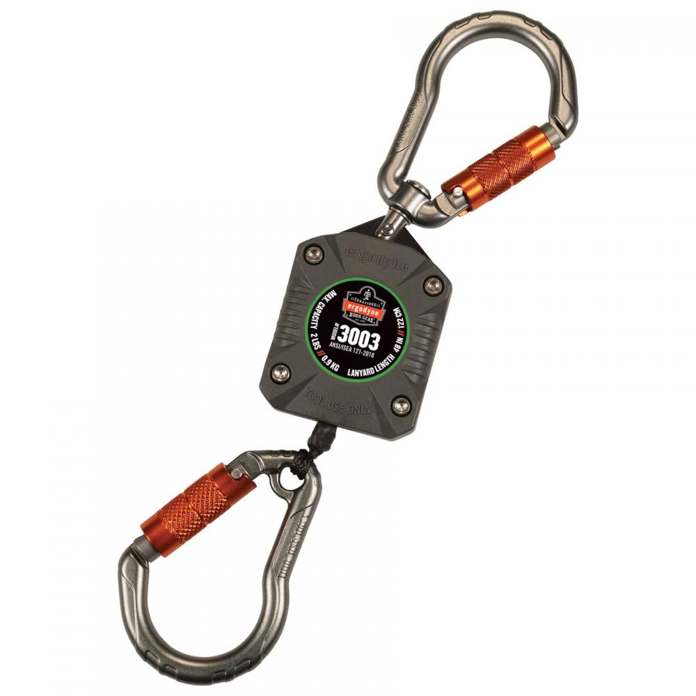 3003 Standard Gray Retractable Lanyard - Dual Carabiners - 2lbs