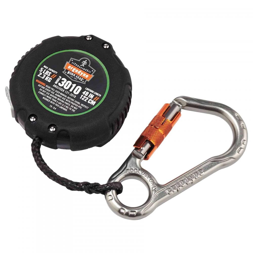 3010 Standard Black Retractable Lanyard - Carabiner + Belt Clip - 5lbs