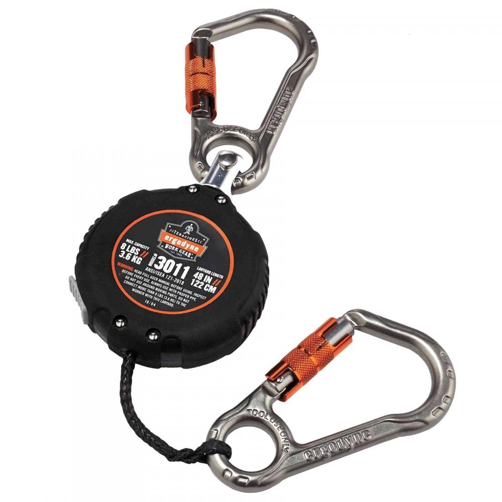 3011 Standard Black Retractable Lanyard - Dual Carabiners - 8lbs
