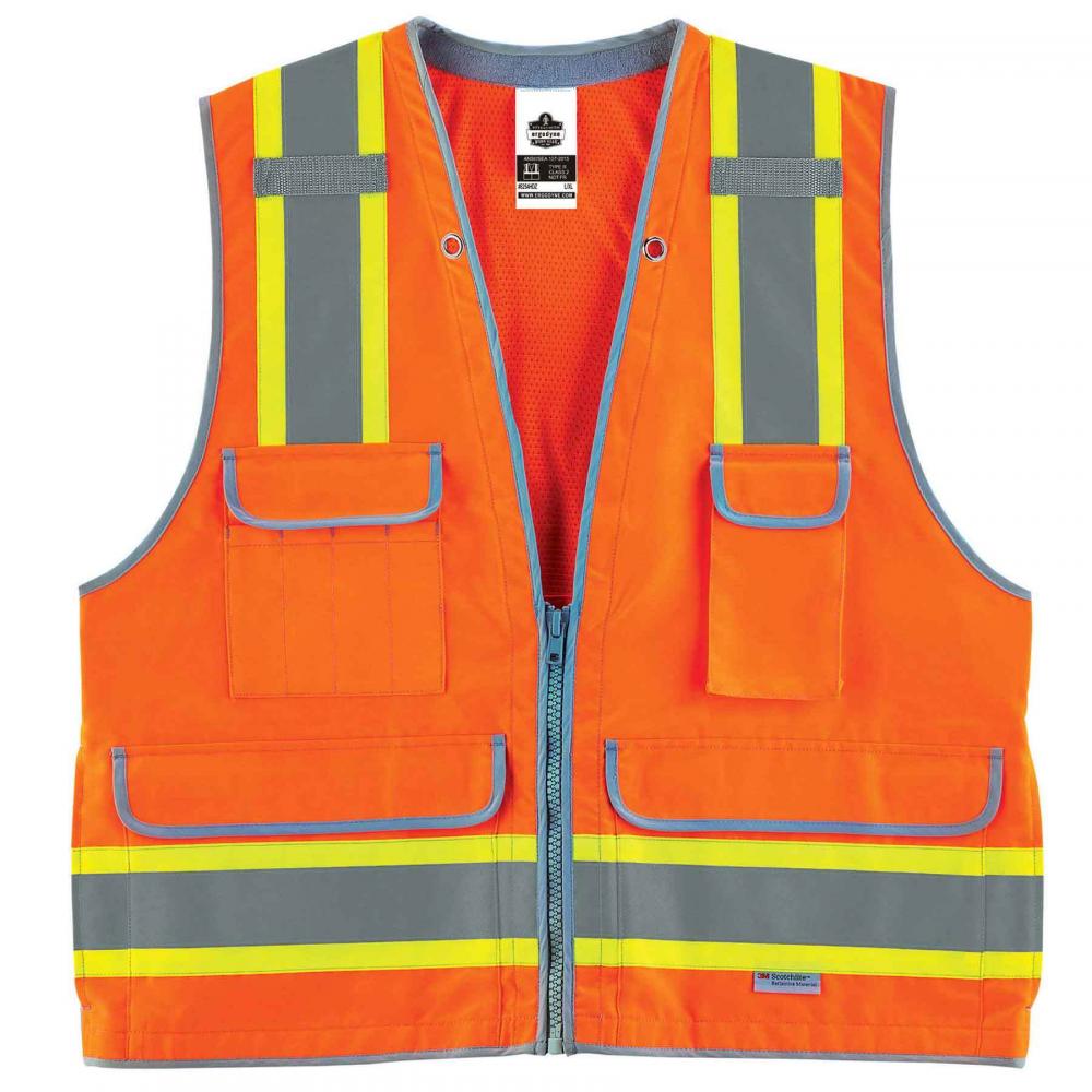 8254HDZ S/M Orange Two-Tone Zipper Heavy-Duty Surveyors Vest