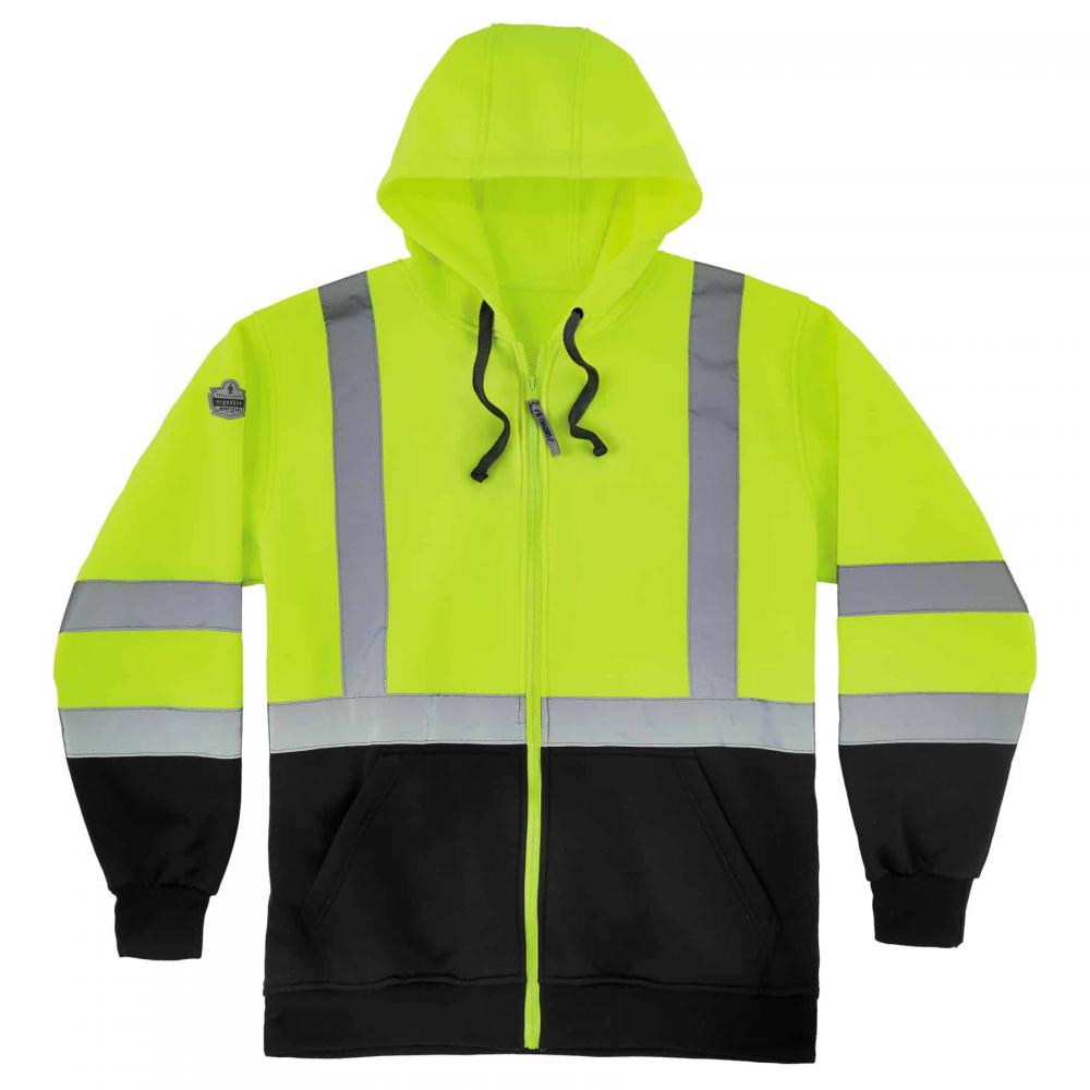 8372 M Lime Class 3 Hooded Sweatshirt Black Bottom - Zipper