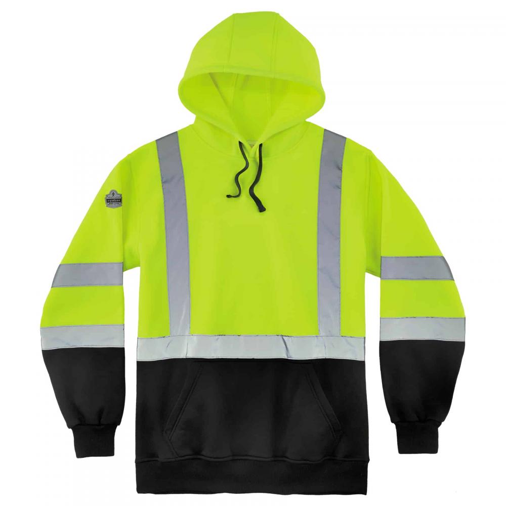 8373 5XL Lime Class 3 Hooded Sweatshirt Black Bottom