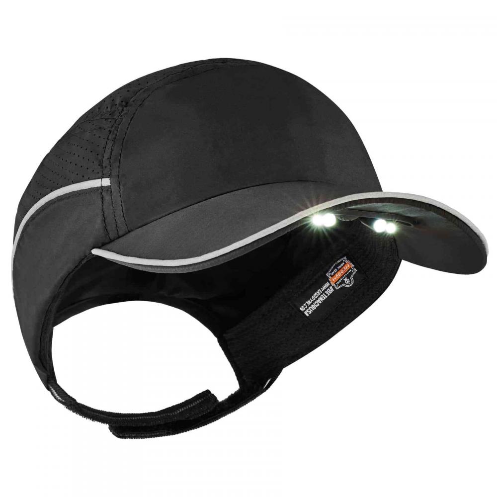 8965 Long Brim Black Lightweight Bump Cap Hat + LED Lighting