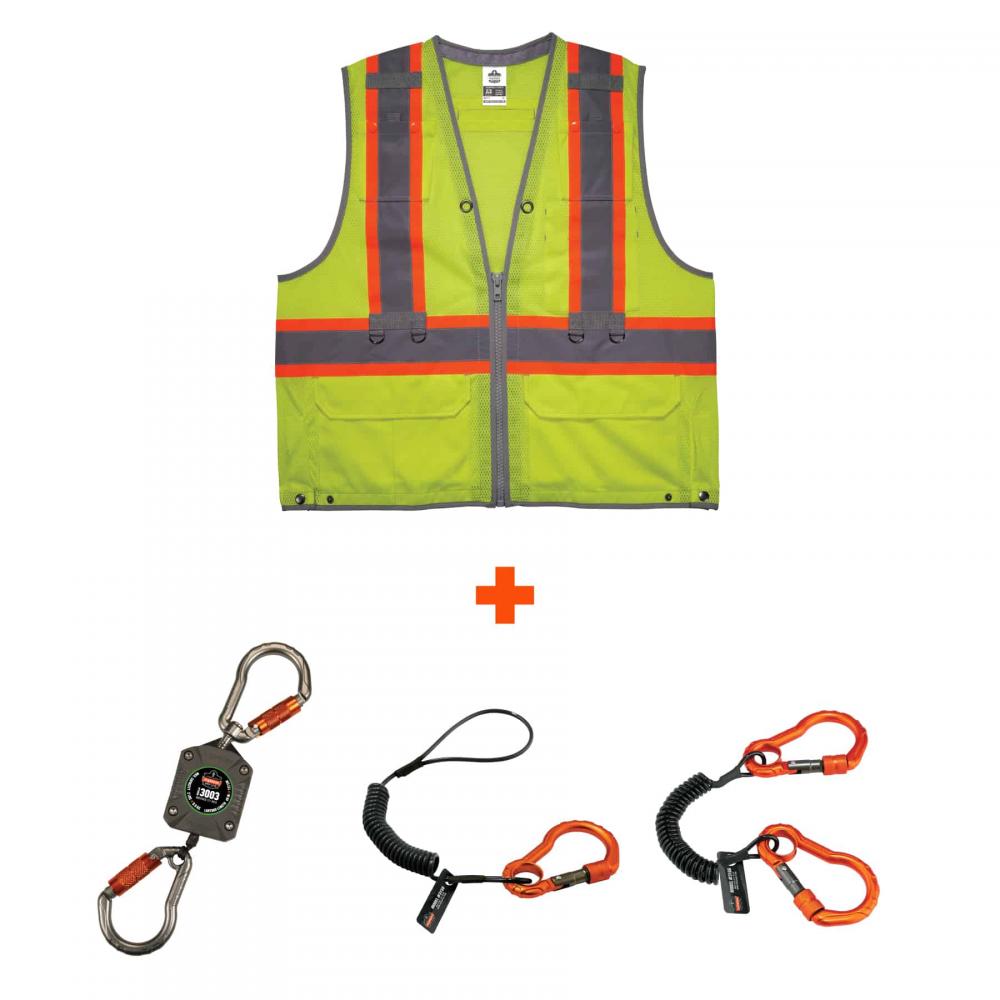 8231TVK 4XL/5XL Lime Class 2 Hi-Vis Tool Tethering Safety Vest Kit