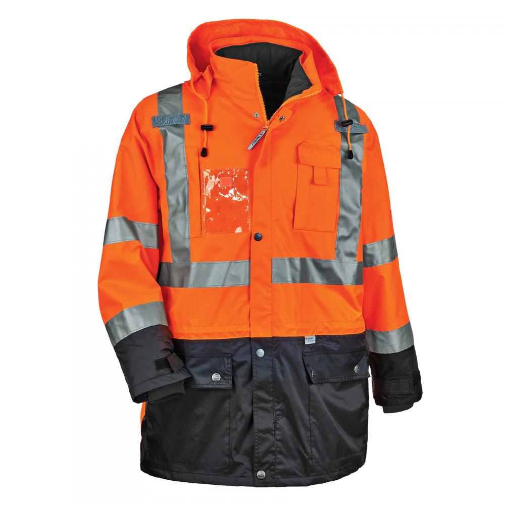 8388 5XL Orange 4-in-1 Hi-Vis Winter Jacket Parka Black Bottom