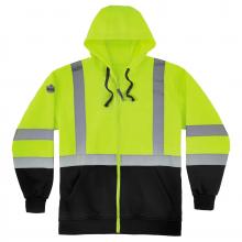 Ergodyne 21843 - 8372 M Lime Class 3 Hooded Sweatshirt Black Bottom - Zipper