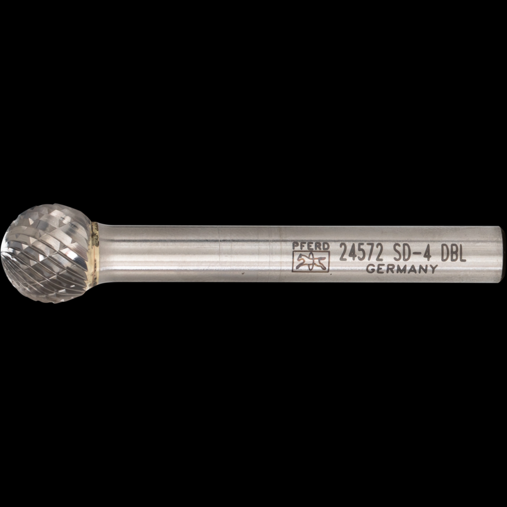 PFERD Carbide Bur SD-4 Ball Shape Double Cut 7/16&#34; x 3/8&#34; x 1/4&#34; Shank