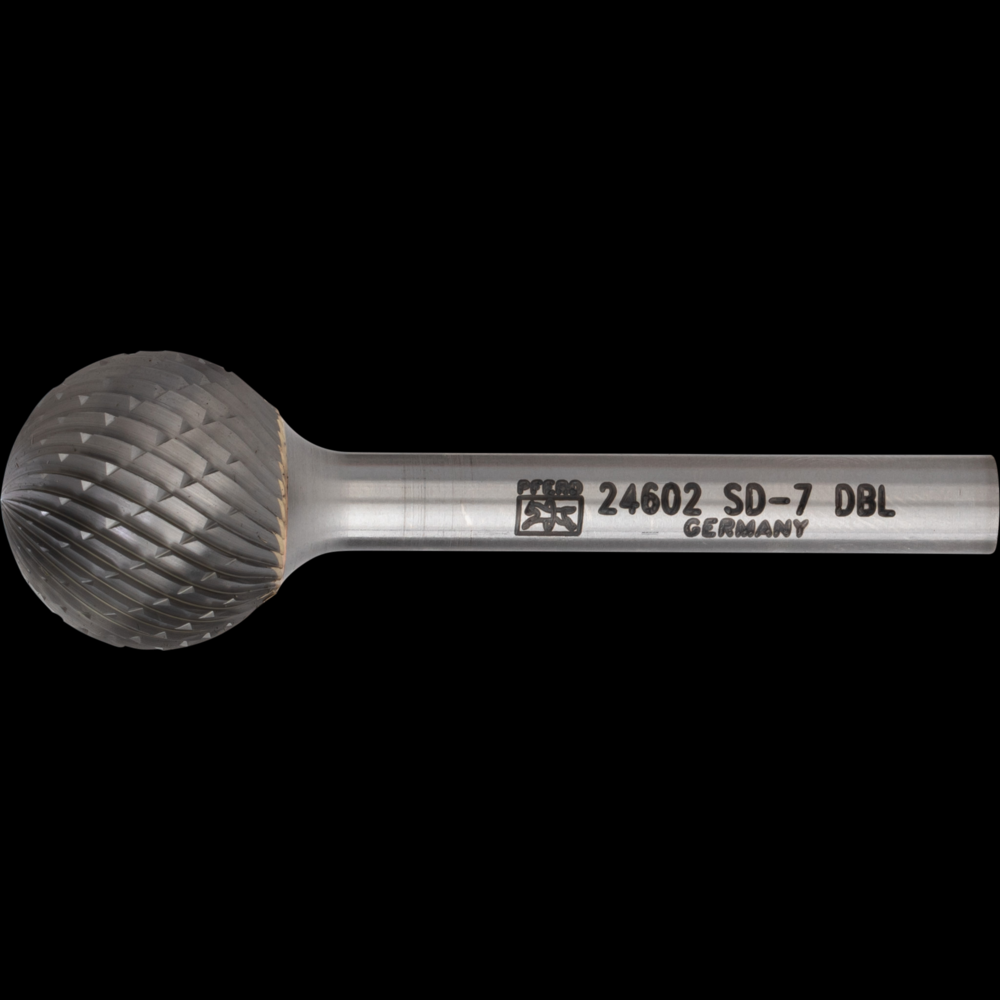 PFERD Carbide Bur SD-7 Ball Shape Double Cut 3/4&#34; x 11/16&#34; x 1/4&#34; Shank
