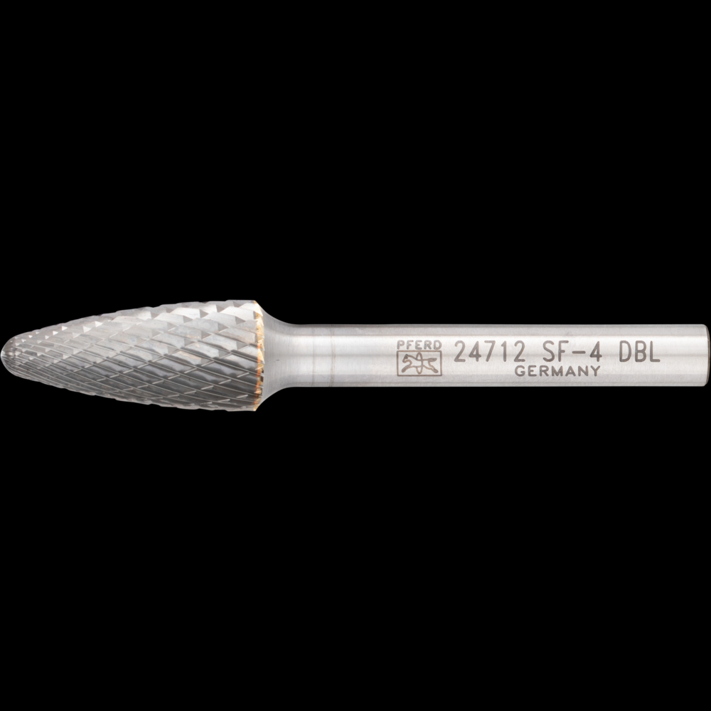 PFERD Carbide Bur SF-4 Tree Shape Double Cut 7/16&#34; x 1&#34; x 1/4&#34; Shank