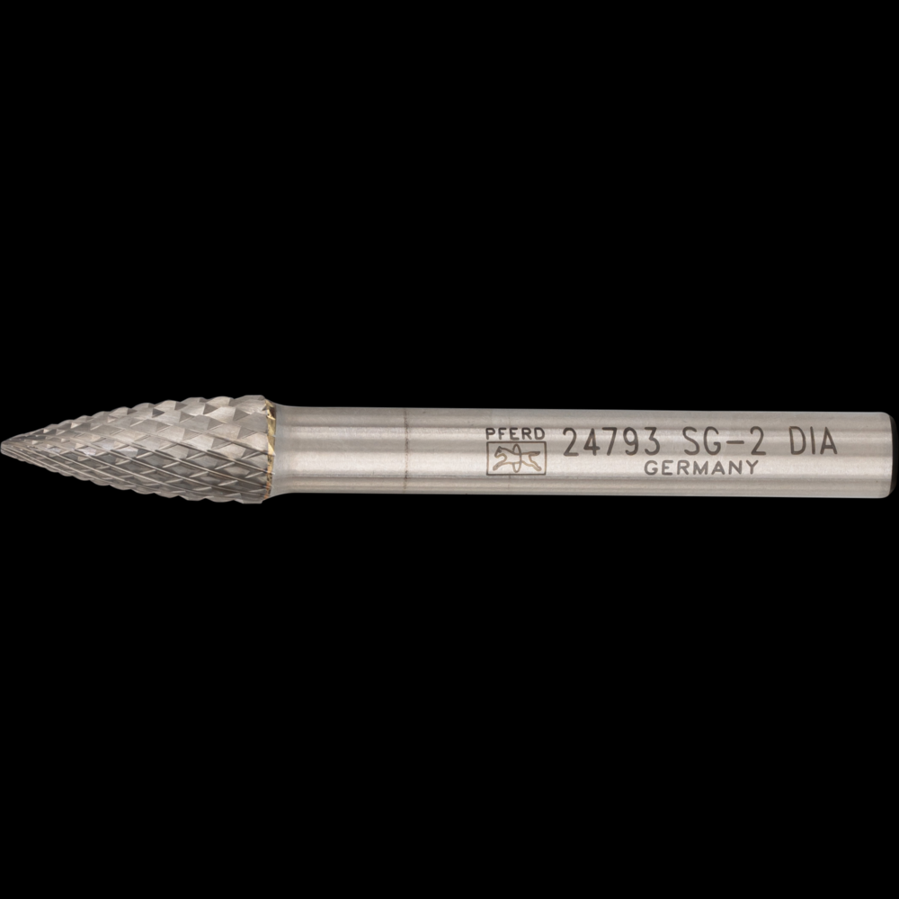 PFERD Carbide Bur SG-2 Pointed Tree Shape Diamond Cut 5/16&#34; x 3/4&#34; x 1/4&#34; Shank