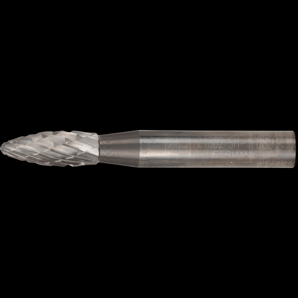 PFERD Carbide Bur SH-1 Flame Shape Double Cut 1/4&#34; x 5/8&#34; x 1/4&#34; Shank