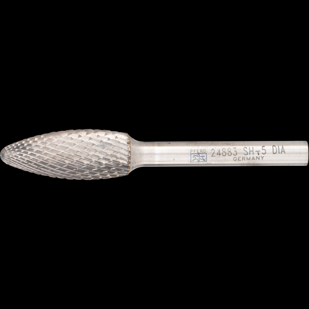 PFERD Carbide Bur SH-5 Flame Shape Diamond Cut 1/2&#34; x 1-1/4&#34; x 1/4&#34; Shank