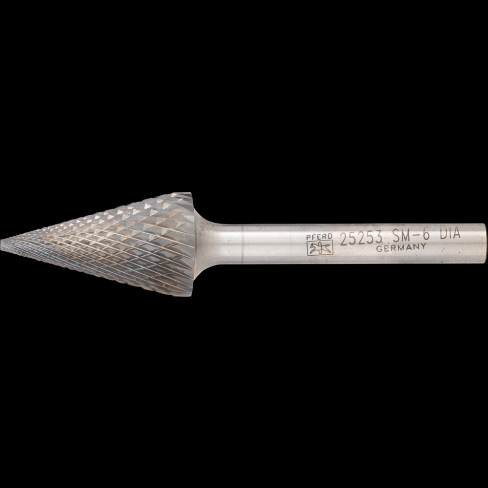 PFERD Carbide Bur SM-6 Pointed Cone Shape Diamond Cut 5/8&#34; x 1-1/8&#34; x 1/4&#34; Shank