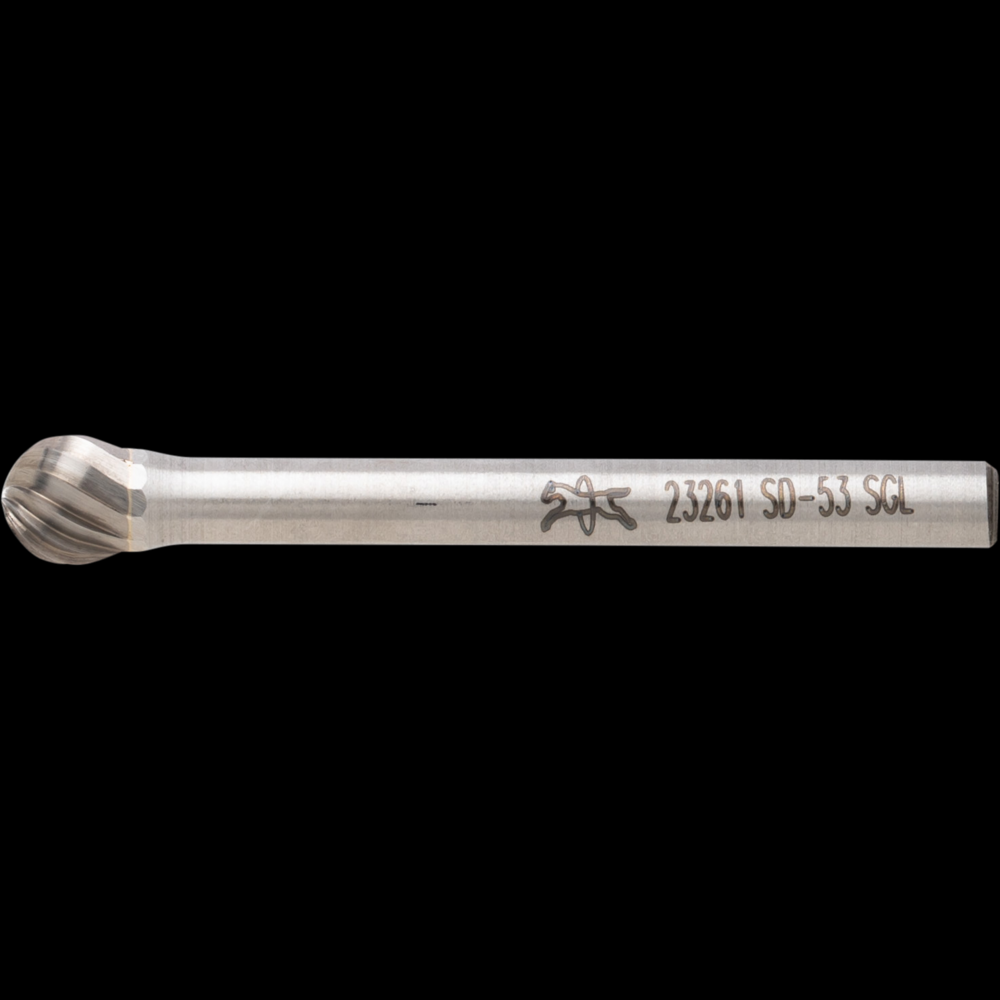 PFERD Carbide Bur SD-53 Ball Shape Single Cut 3/16&#34; x 1/8&#34; x 1/8&#34; Shank