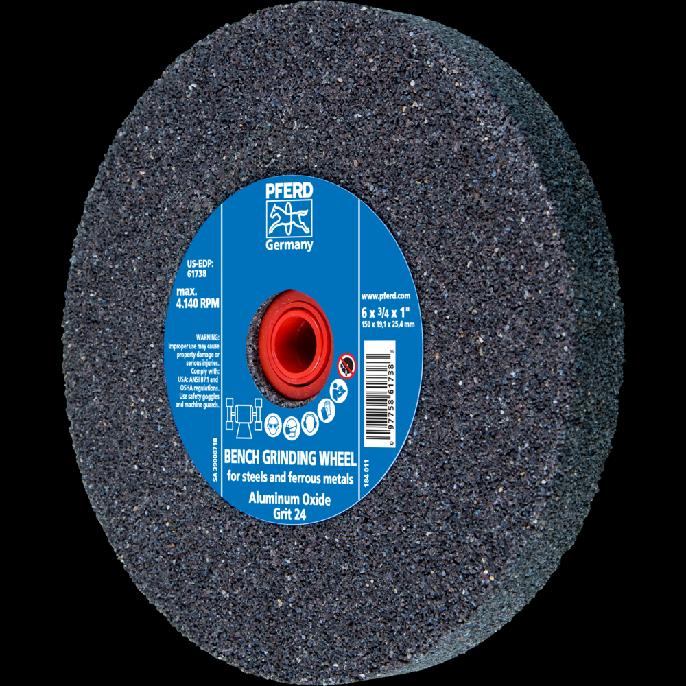 PFERD Vitrified Bench Wheel, UNIVERSAL, 6&#34; x 3/4 x 1, 24 Grit, Aluminum Oxide
