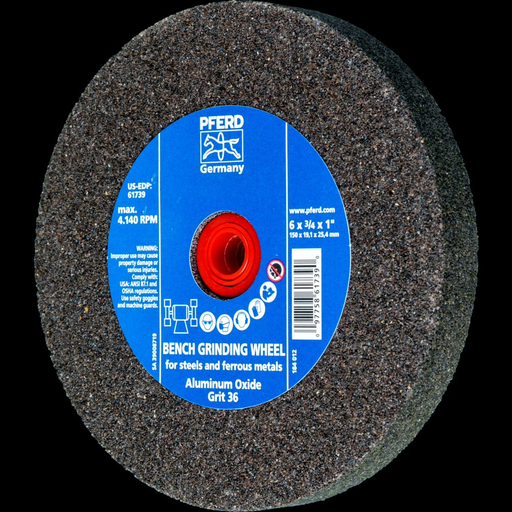 PFERD Vitrified Bench Wheel, UNIVERSAL, 6&#34; x 3/4 x 1, 36 Grit, Aluminum Oxide