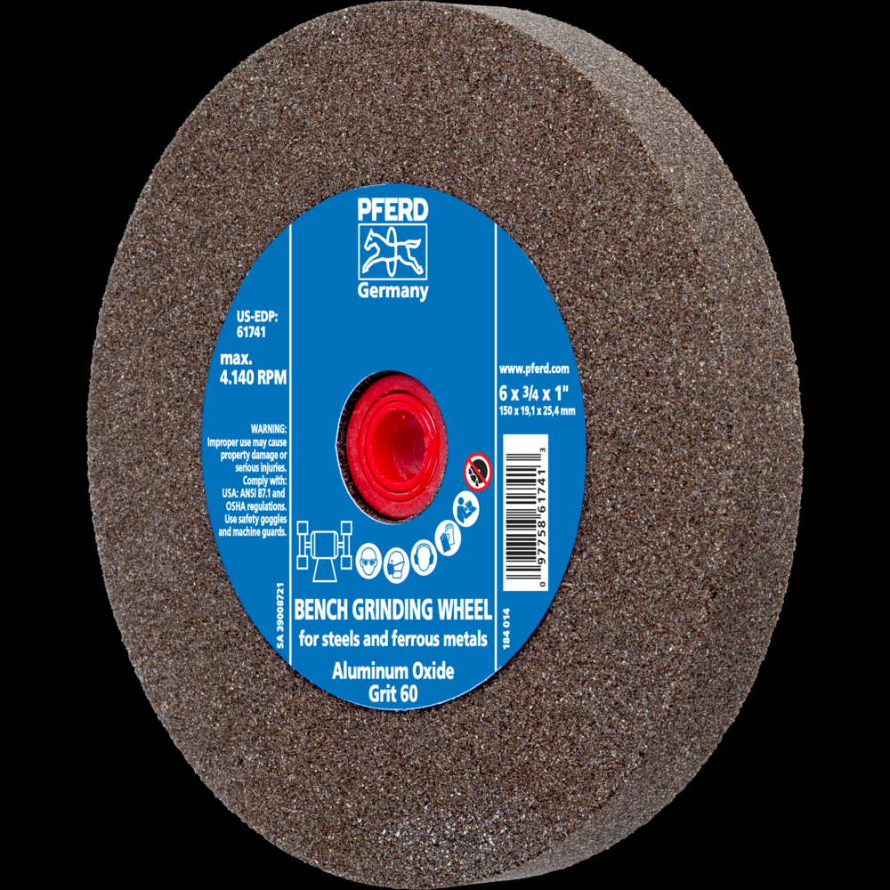 PFERD Vitrified Bench Wheel, UNIVERSAL, 6&#34; x 3/4 x 1, 60 Grit, Aluminum Oxide