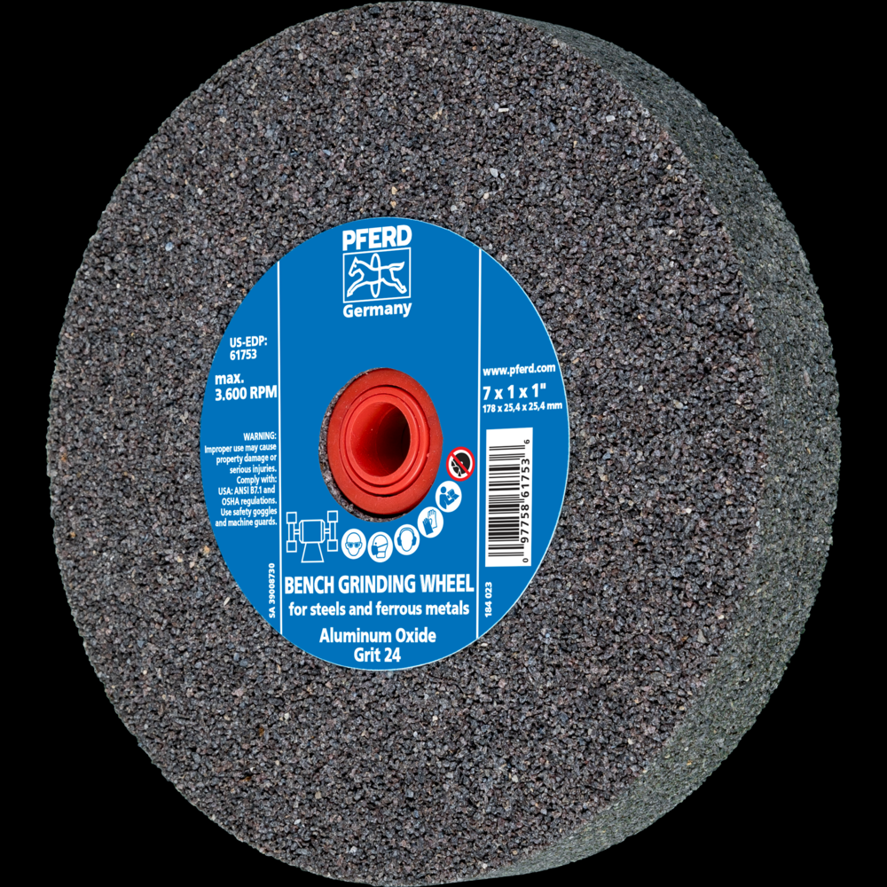 PFERD Vitrified Bench Wheel, UNIVERSAL, 6&#34; x 1 x 1, 24 Grit, Aluminum Oxide