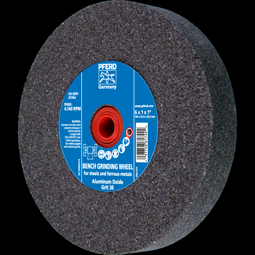 PFERD Vitrified Bench Wheel, UNIVERSAL, 6&#34; x 1 x 1, 36 Grit, Aluminum Oxide