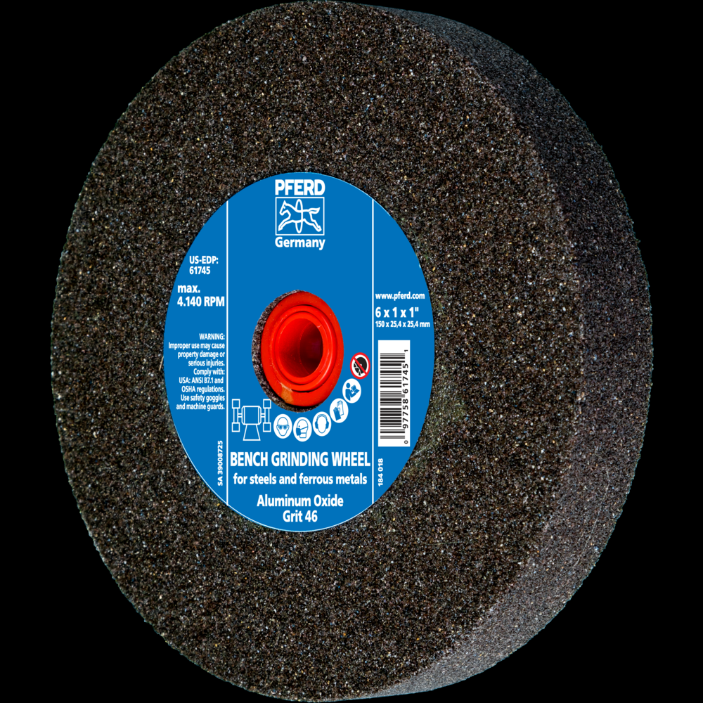 PFERD Vitrified Bench Wheel, UNIVERSAL, 6&#34; x 1 x 1, 46 Grit, Aluminum Oxide