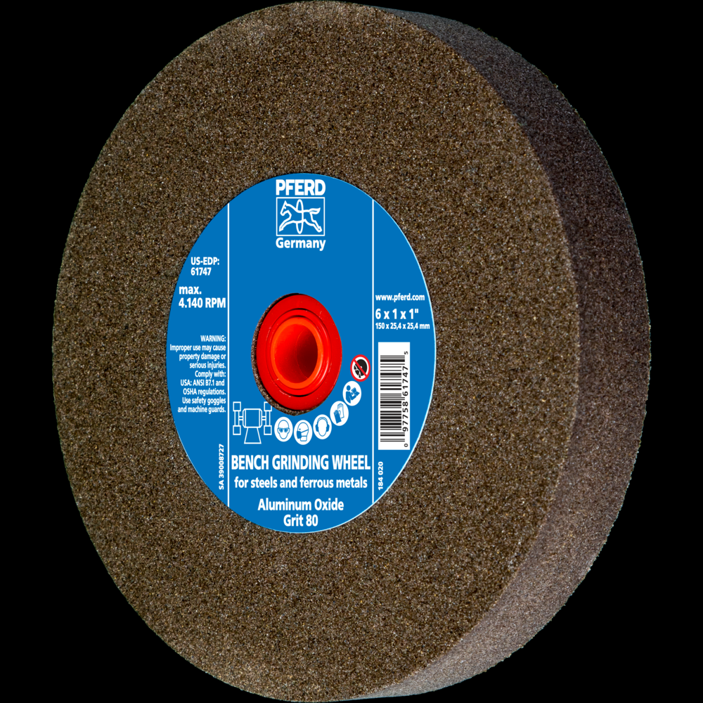 PFERD Vitrified Bench Wheel, UNIVERSAL, 6&#34; x 1 x 1, 80 Grit, Aluminum Oxide