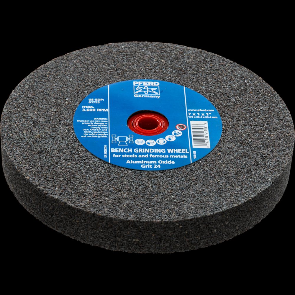 PFERD Vitrified Bench Wheel, UNIVERSAL, 7&#34; x 1 x 1, 24 Grit, Aluminum Oxide