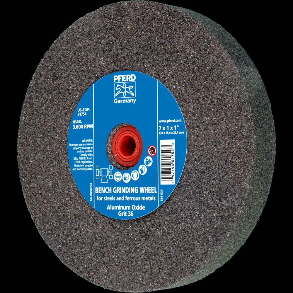 PFERD Vitrified Bench Wheel, UNIVERSAL, 7&#34; x 1 x 1, 36 Grit, Aluminum Oxide